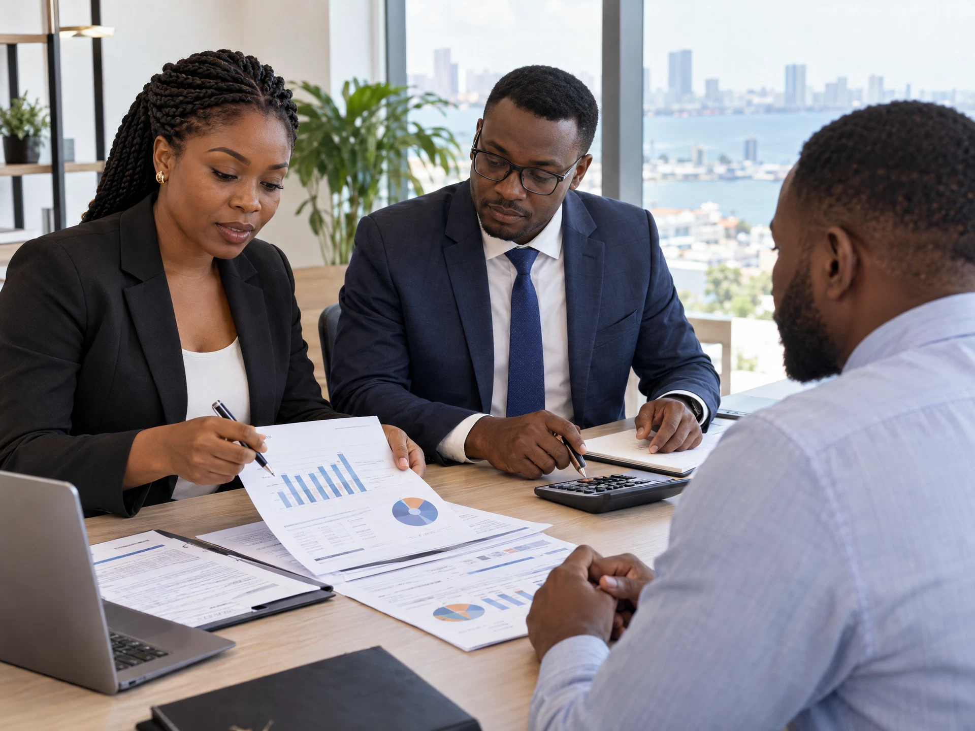 Consultores negros a reunir com uma empresária